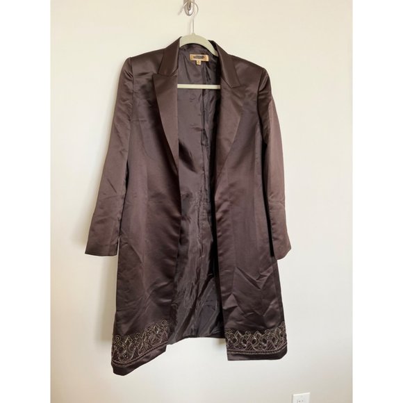 Kasper Bronze Knee Length Embroidered Coat - Size 8 - Picture 2 of 14